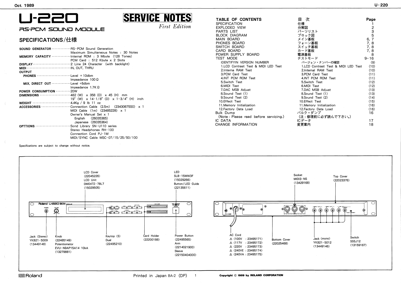Roland U-220 Service Manual