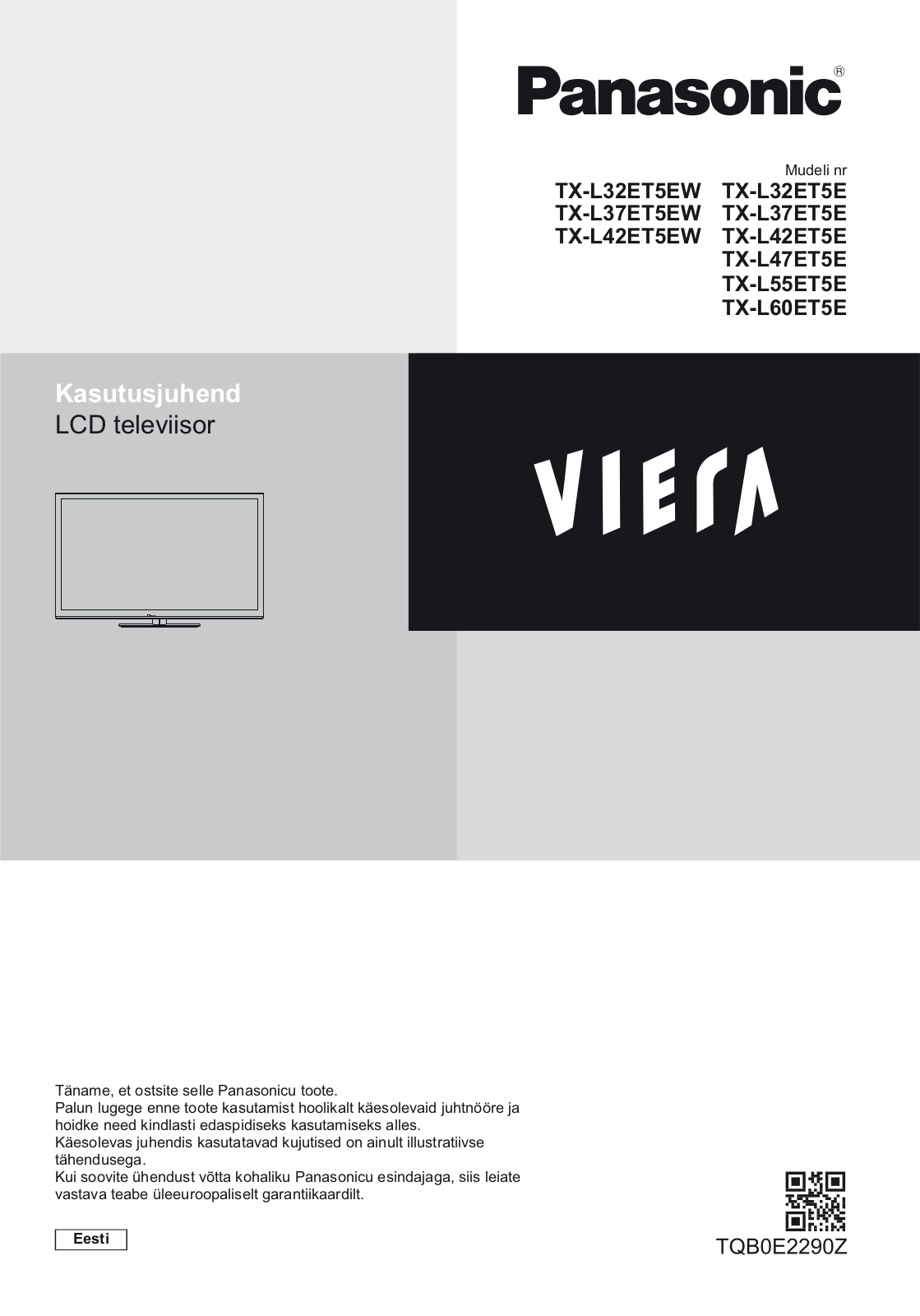 Panasonic TX-L60ET5E, TX-L42ET5EW, TX-L37ET5EW User Manual