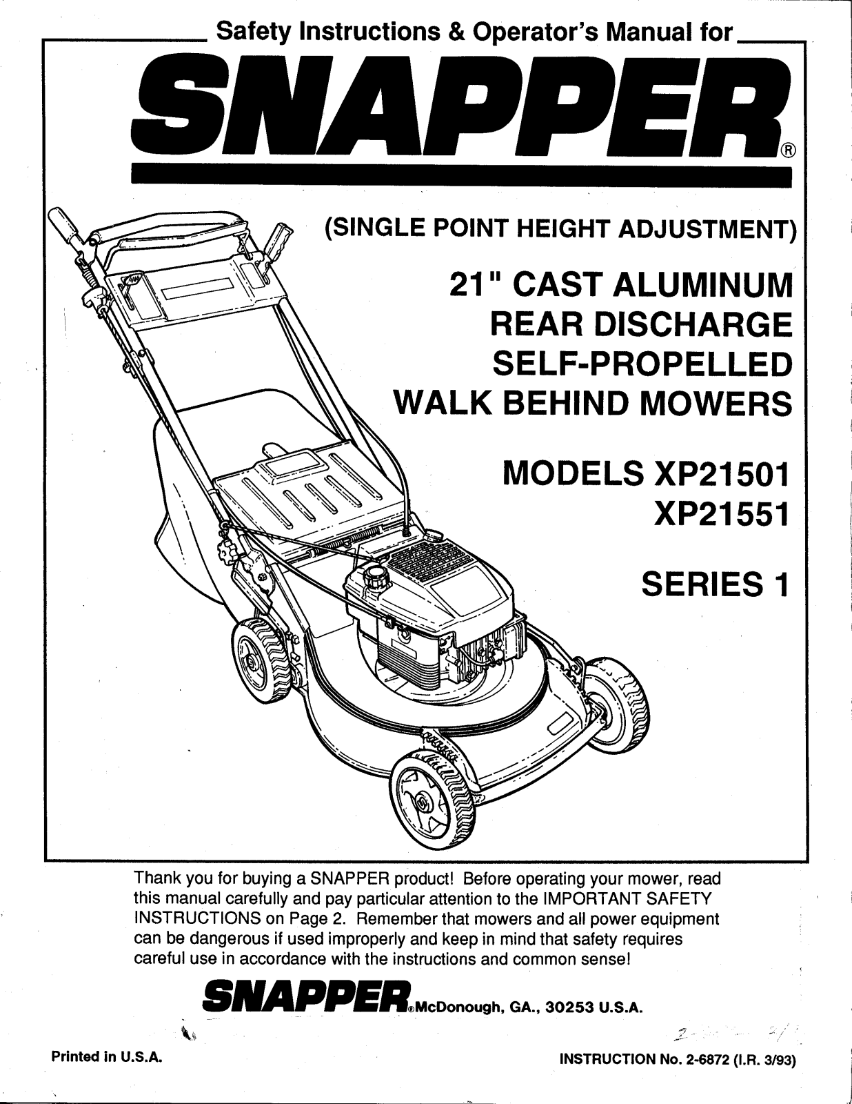 Snapper XP21551 User Manual