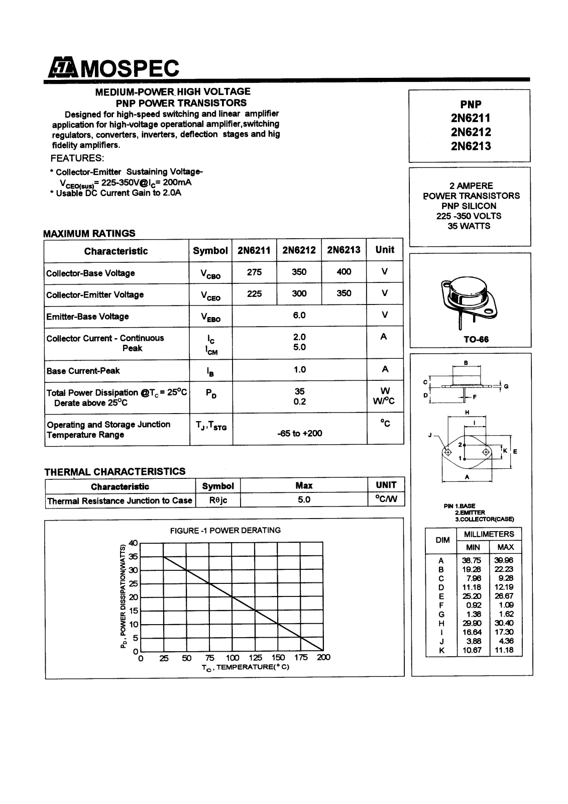 MOSPEC 2N6213, 2N6212, 2N6211 Datasheet