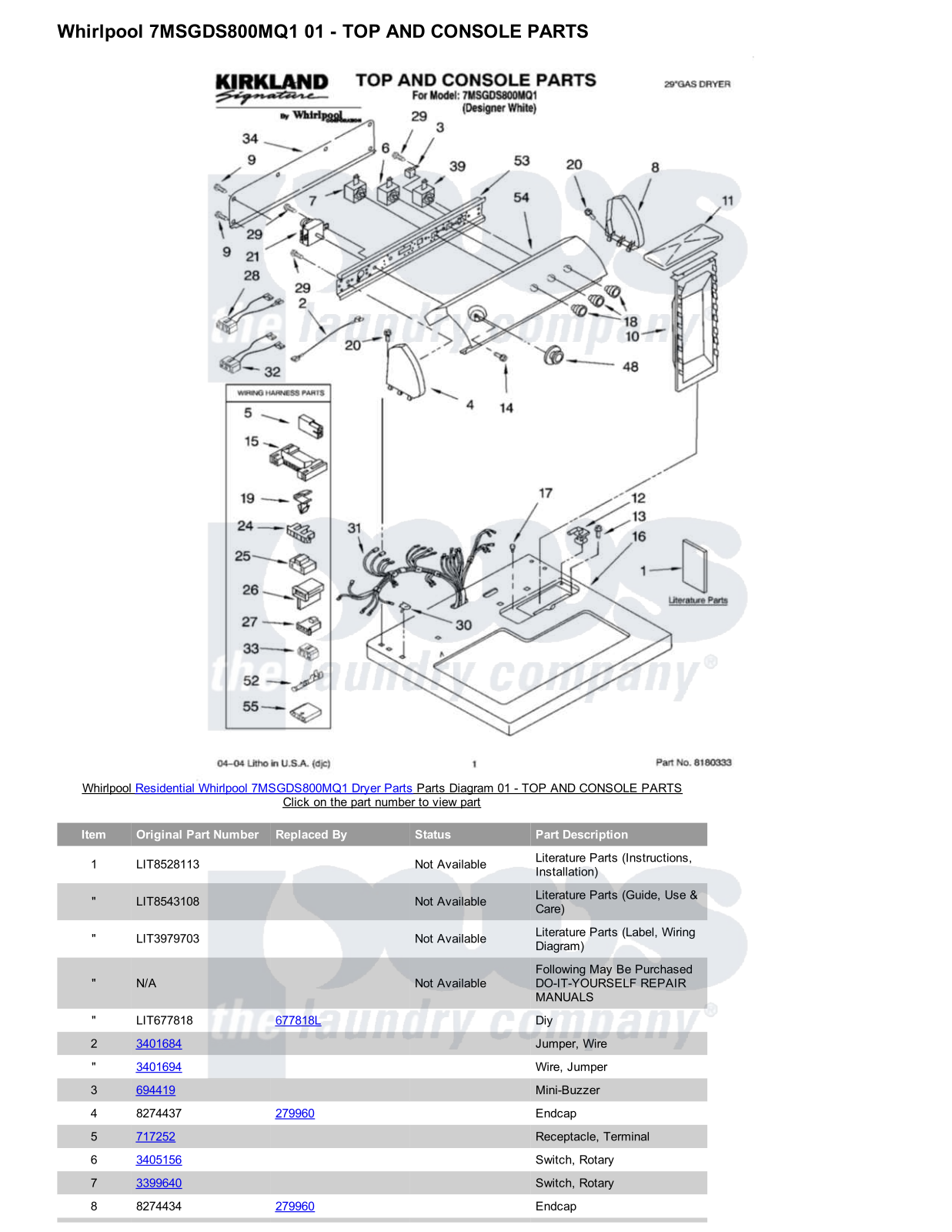 Whirlpool 7MSGDS800MQ1 Parts Diagram