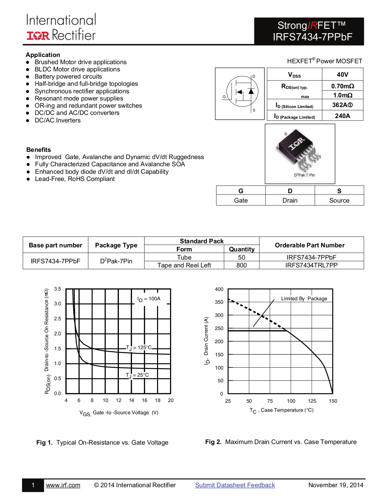 Datasheet IRFS7434-7PPbF Datasheet - ManualMachine.com