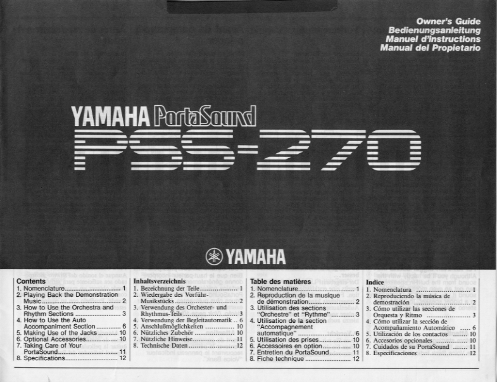 Yamaha PSS270, PSS270E User Manual