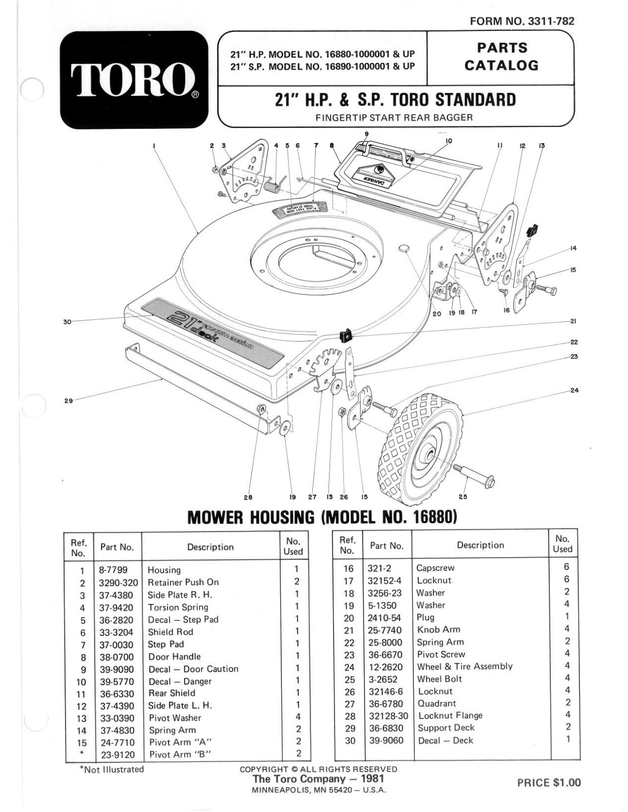 Toro 16880, 16890 Parts Catalogue