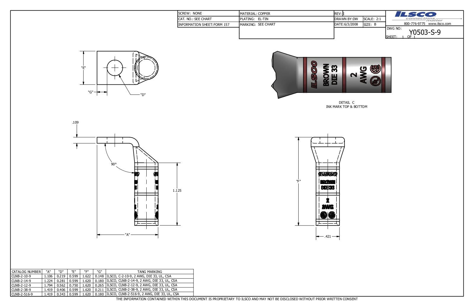 Ilsco CLNB-2-12-9 Data sheet