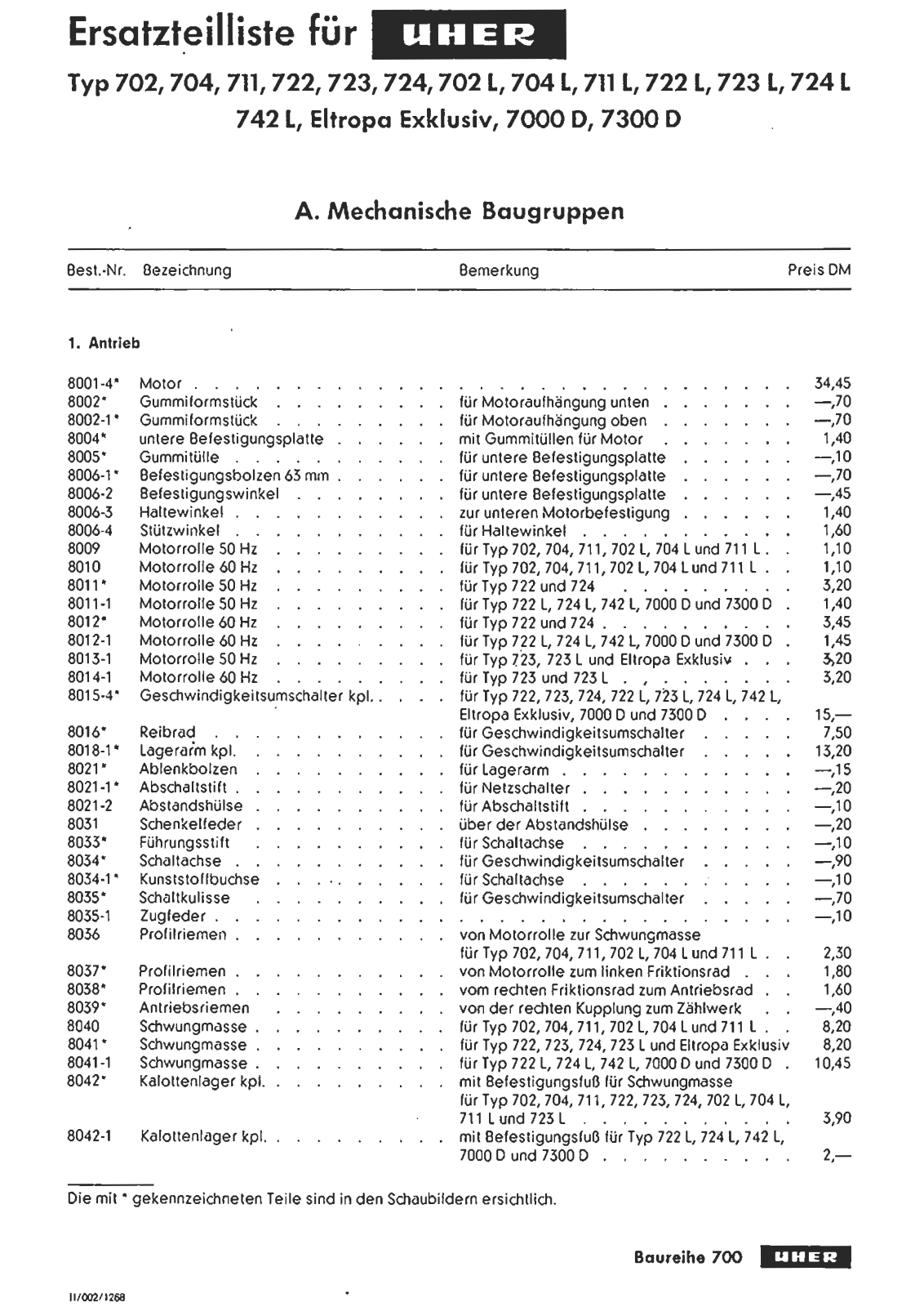 Uher 7000-D, 702, 702-L, 704, 704-L Service manual