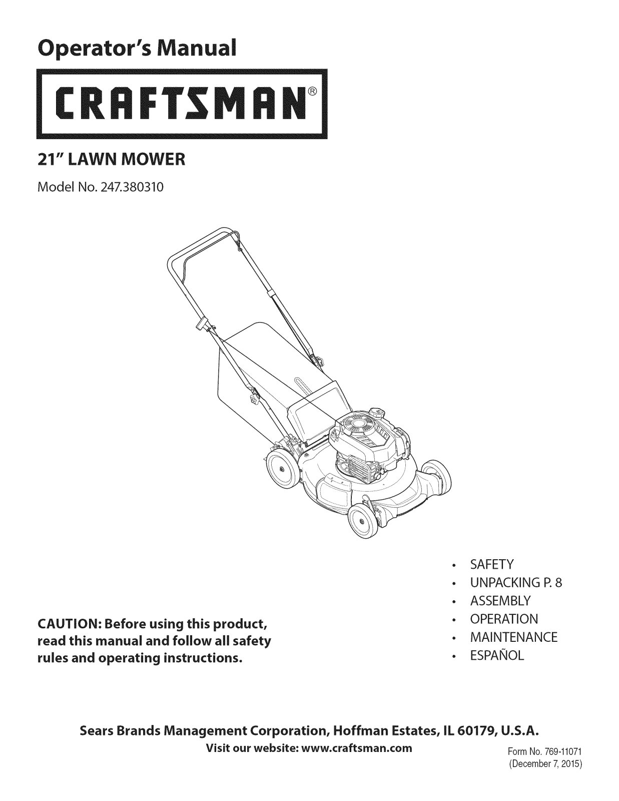 Craftsman 247380310 Owner’s Manual