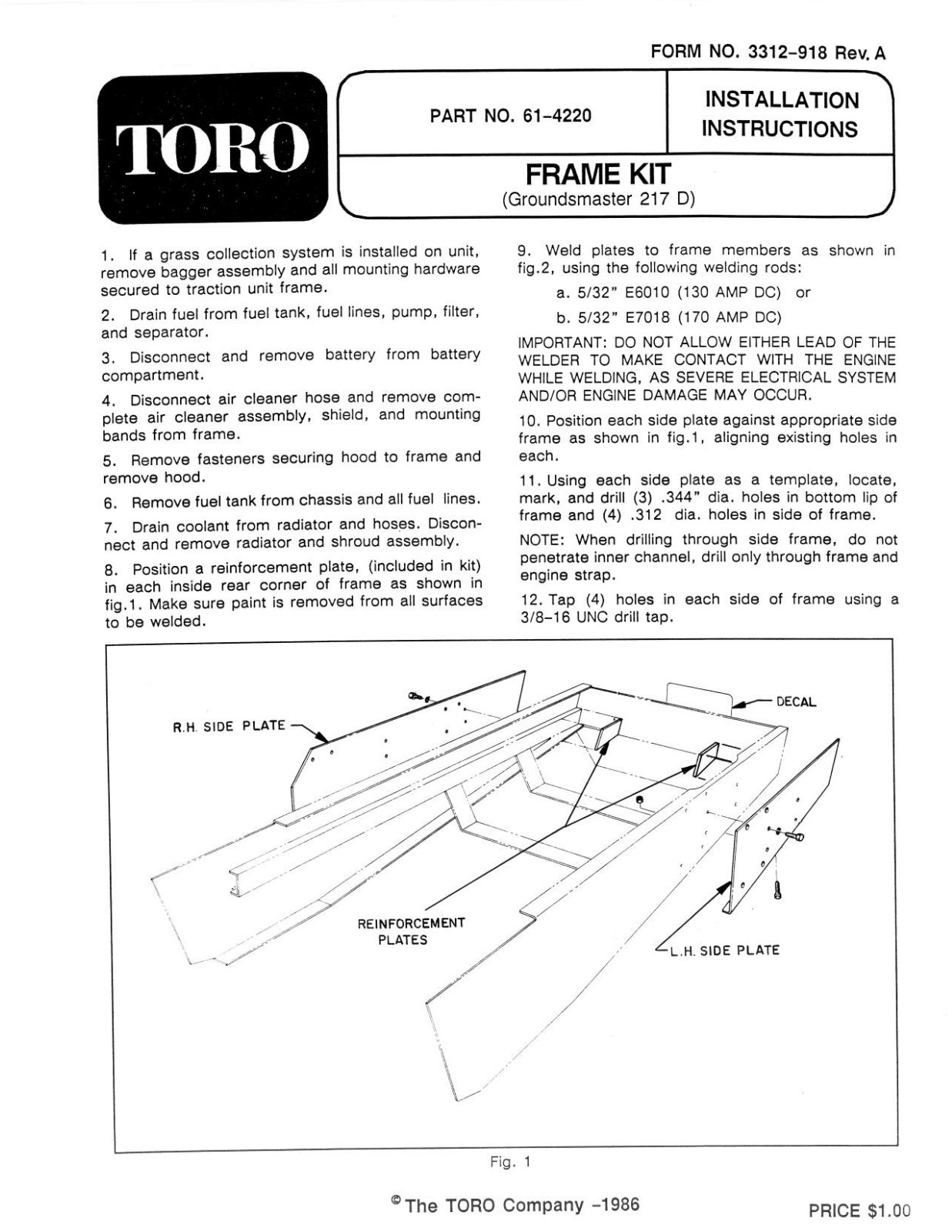 Toro 61-4220 Installation Instructions