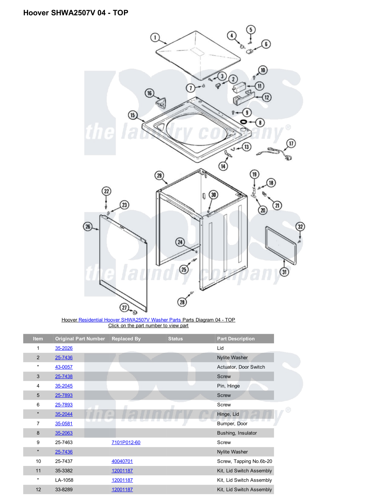 Hoover SHWA2507V Parts Diagram