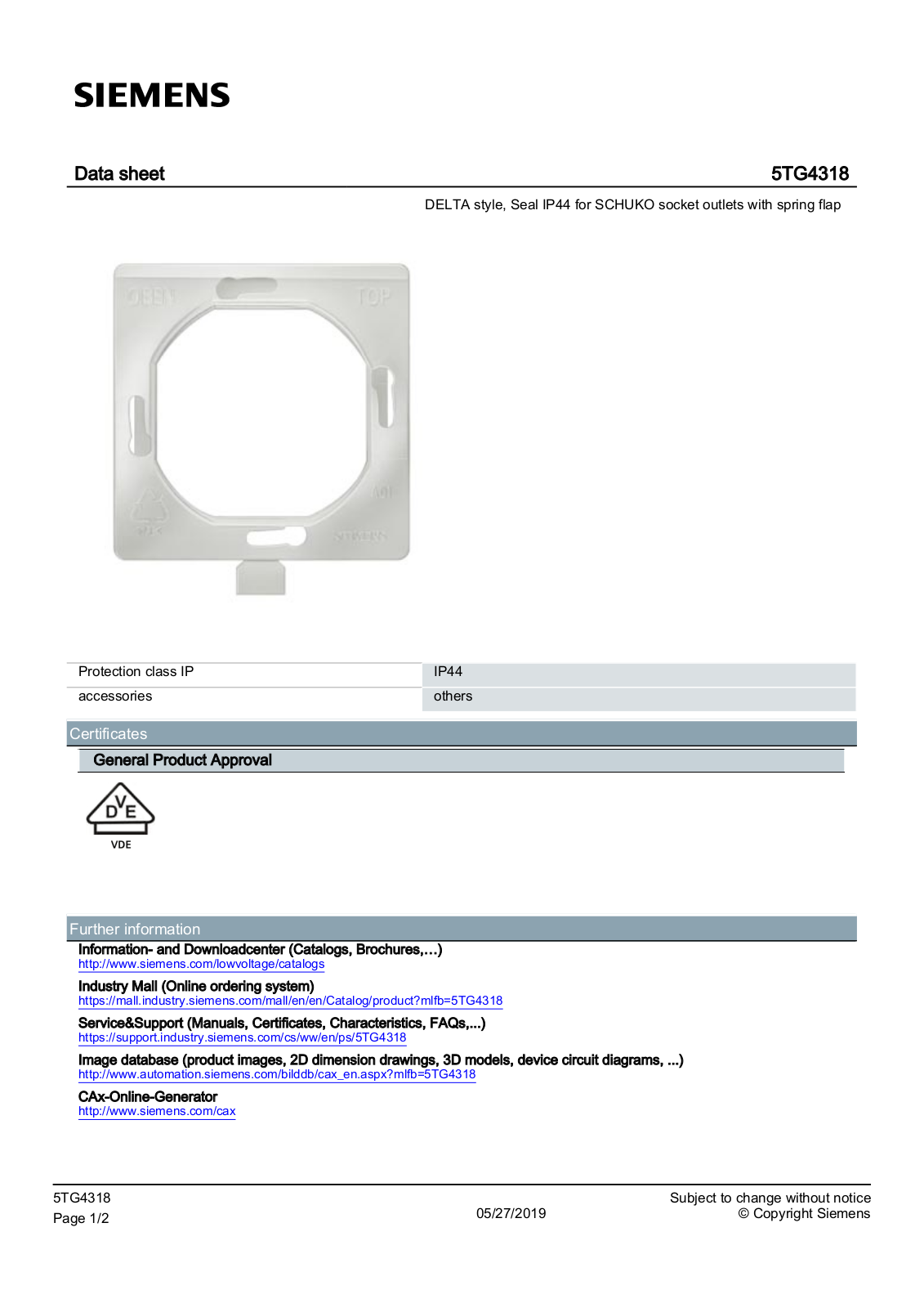 Siemens 5TG4318 data sheet