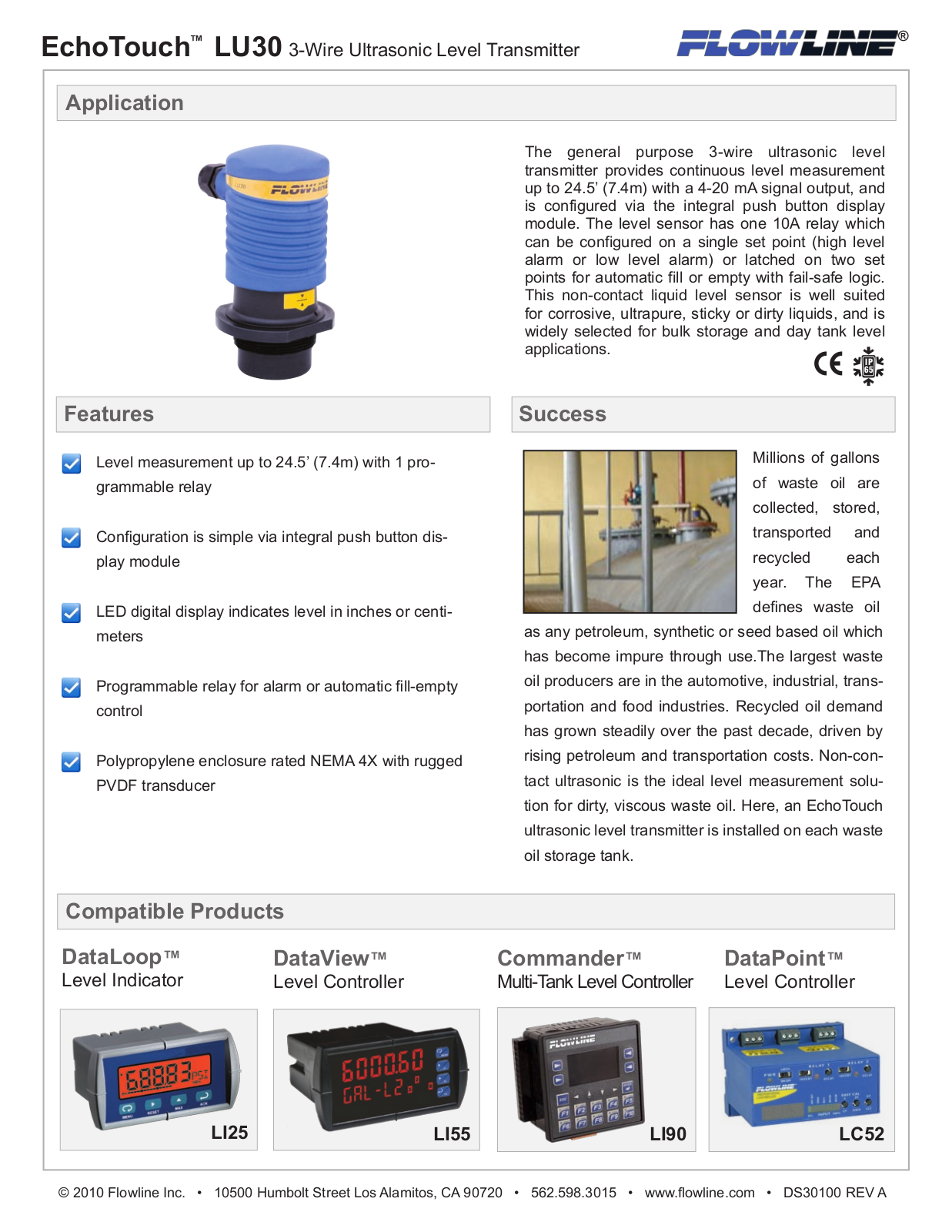 Flowline EchoTouch GP Specifications