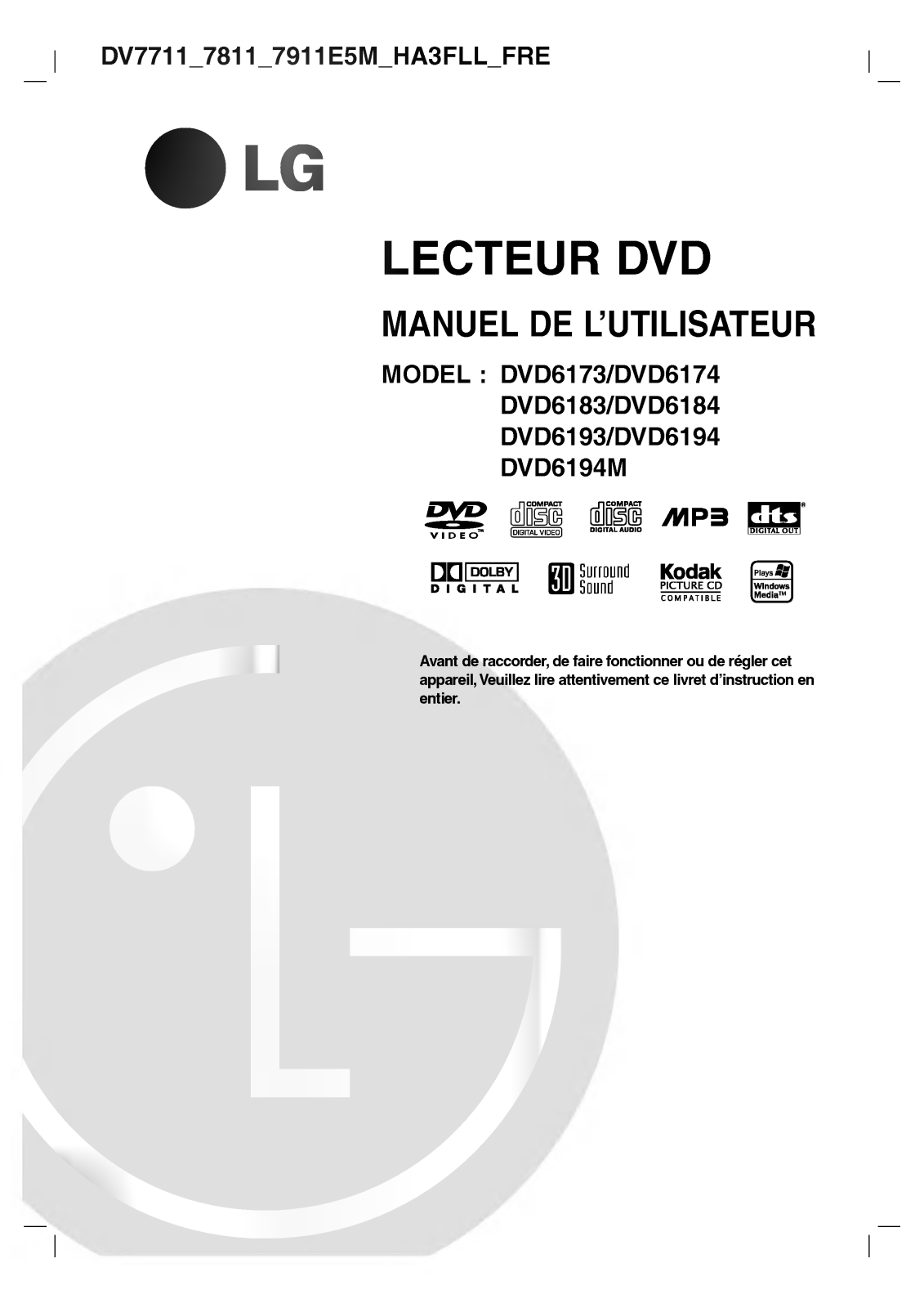 LG DV7911E5M User Manual