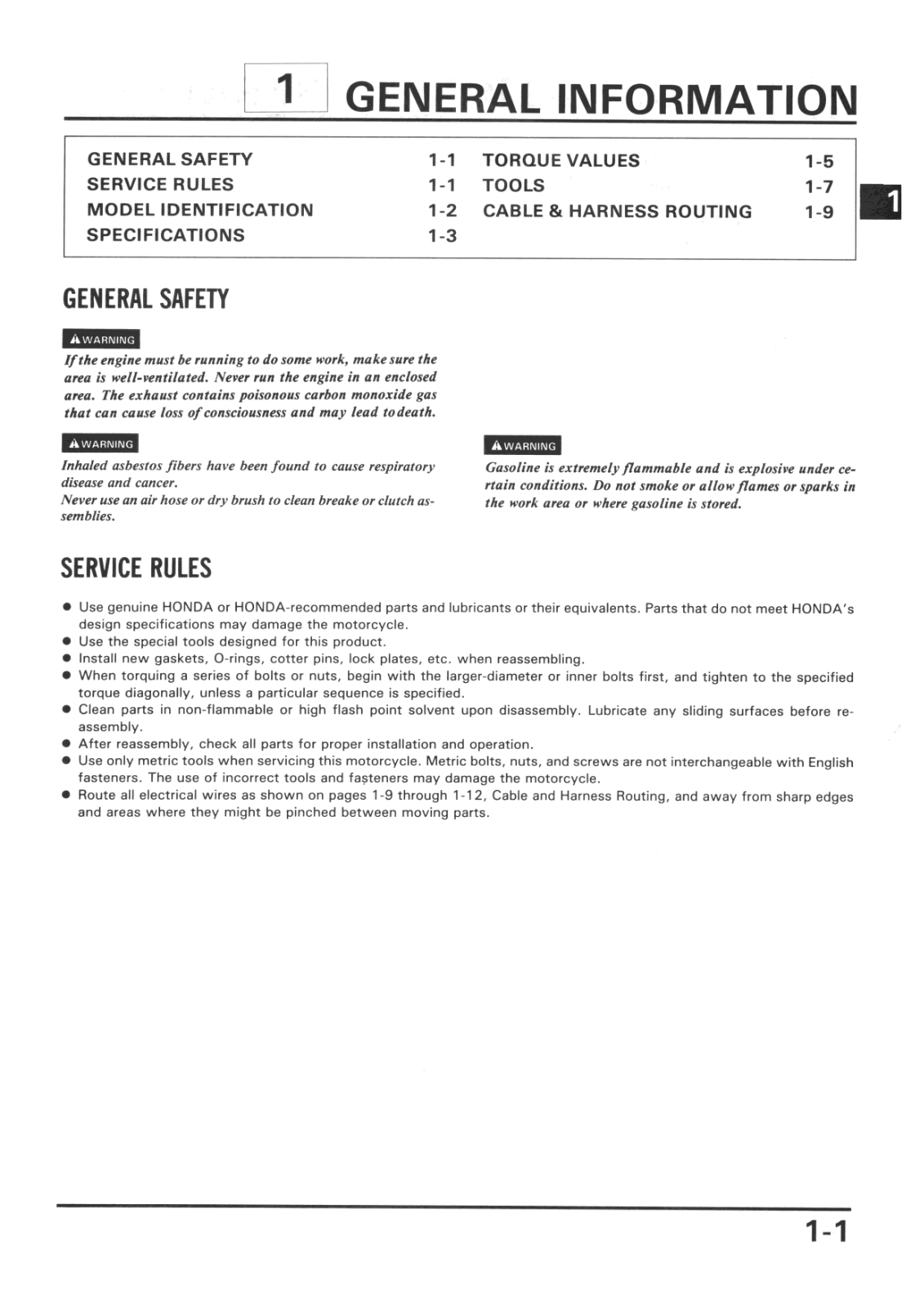 Honda XR 600R Service Manual Kapitel01