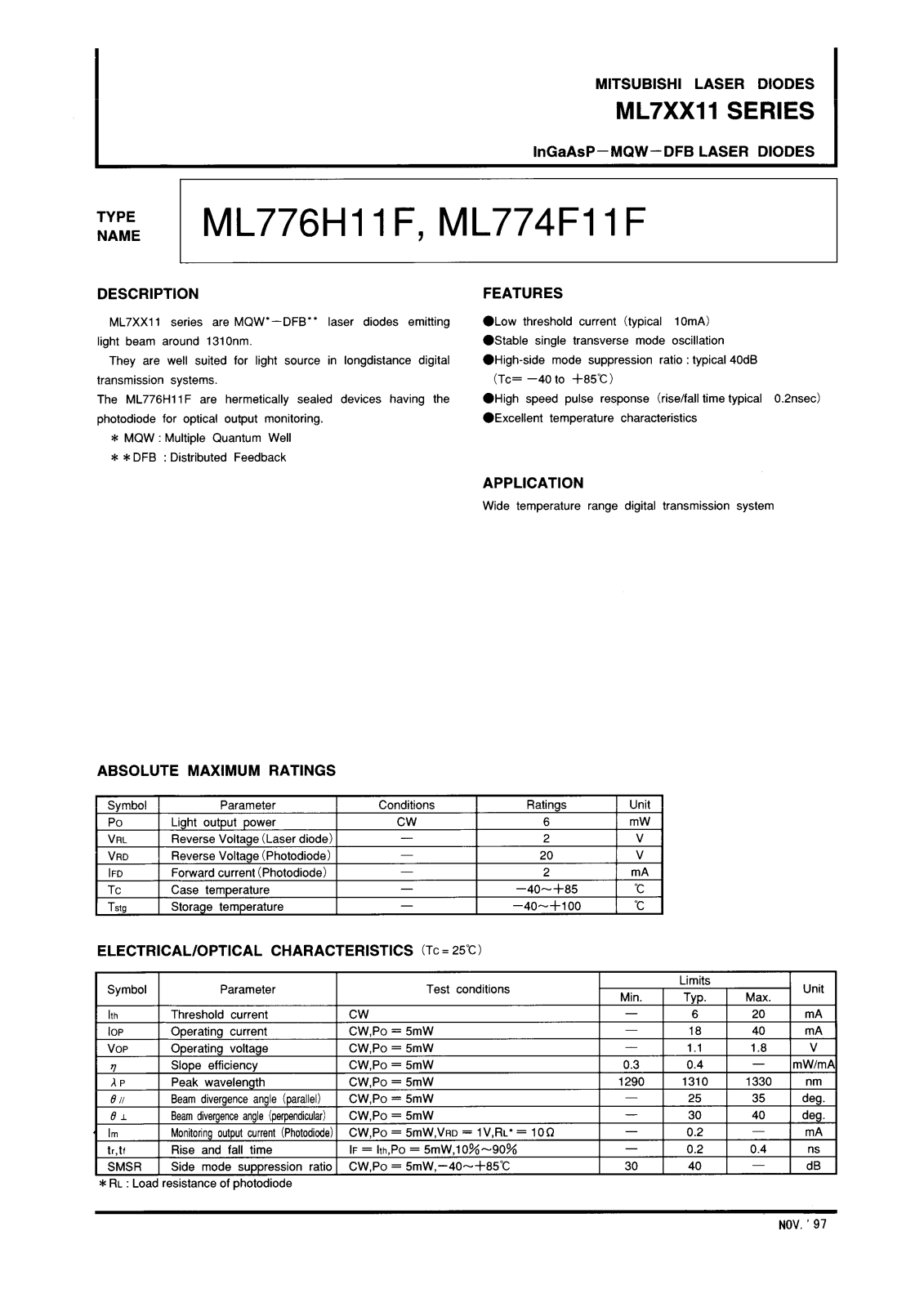 Mitsubishi ML774F11F, ML776H11F Datasheet