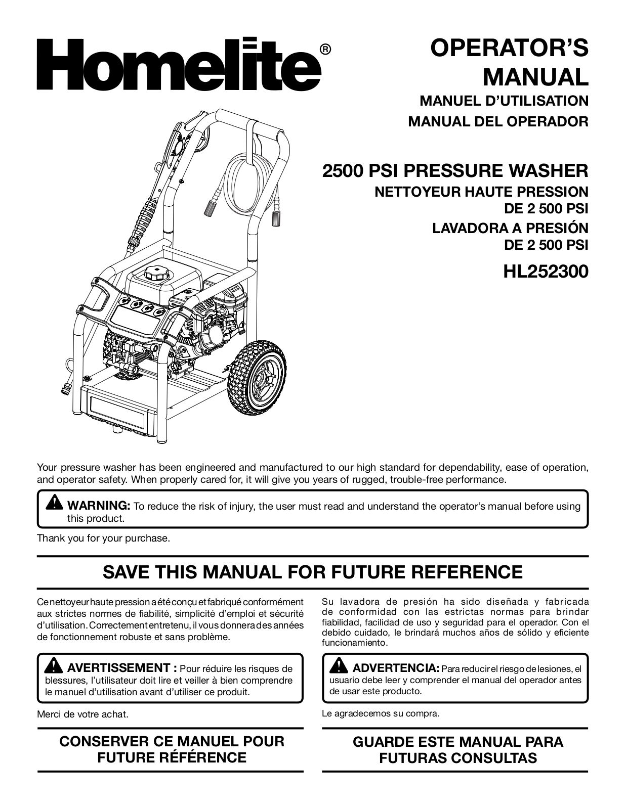 Homelite HL252300 User Manual