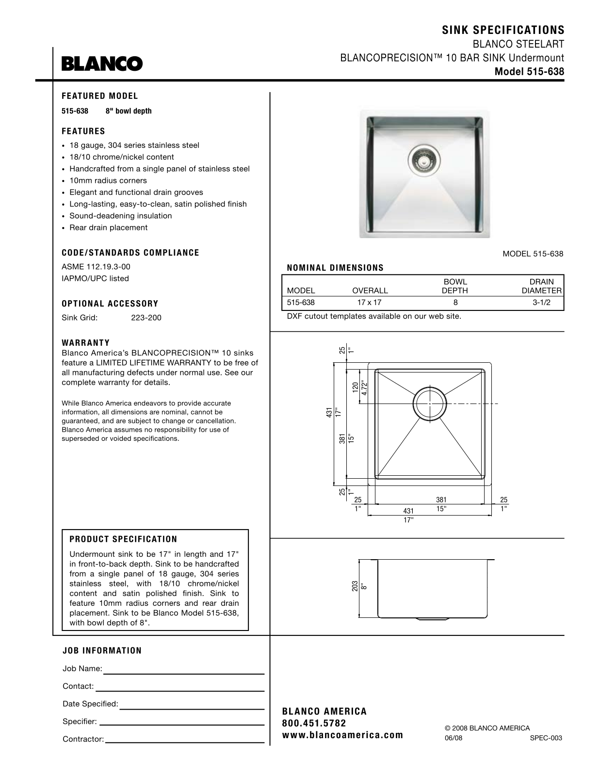 Blanco 515-638 User Manual