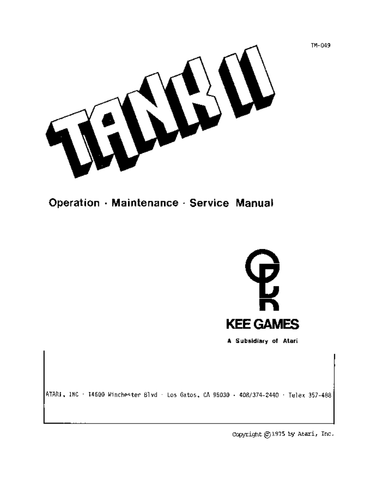 Atari Tank II User Guide