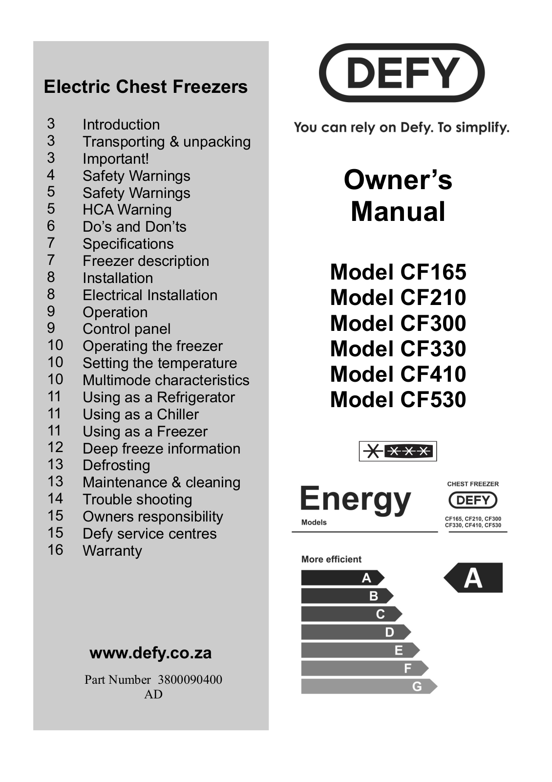 Defy CF165, CF300 User Manual