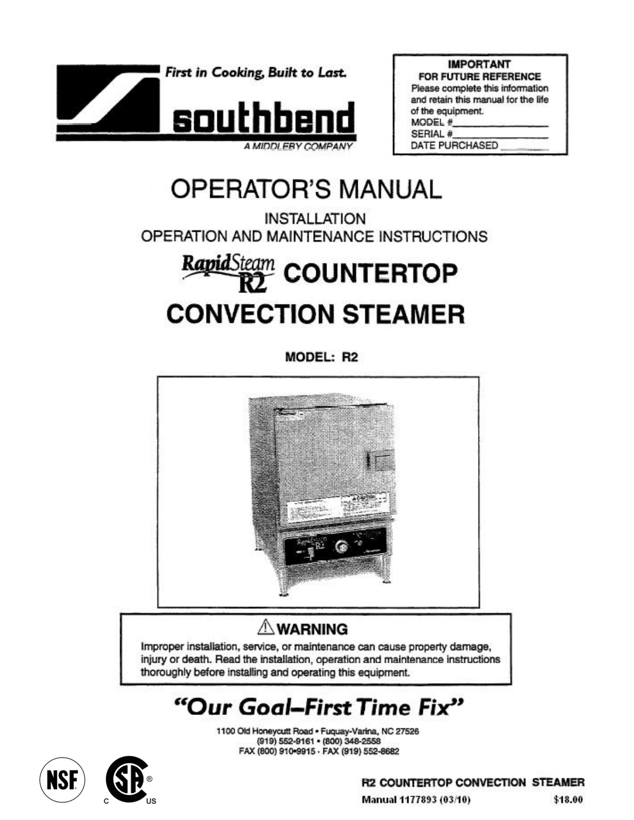 Southbend R2 User Manual 2