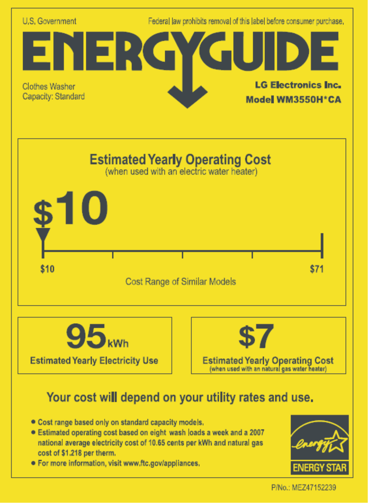 LG WM3550HVCA, WM3550HWCA Energy Guide