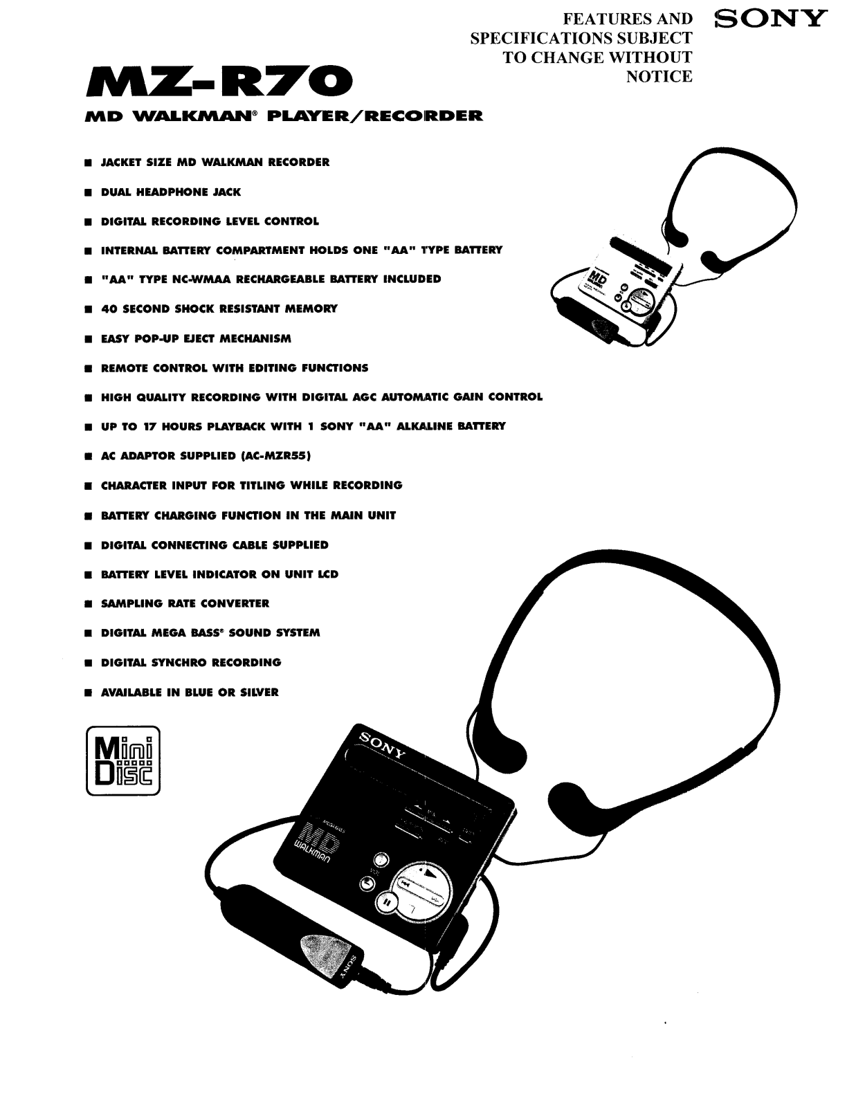 Sony MZ-R70 BROCHURE