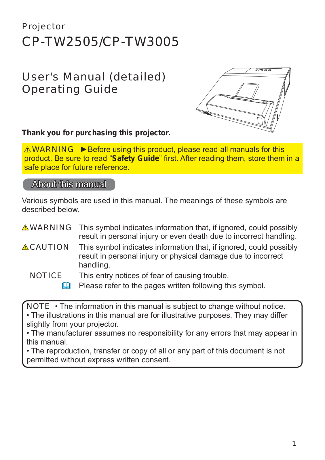 Hitachi CP-TW2505, CP-TW3005 User Manual