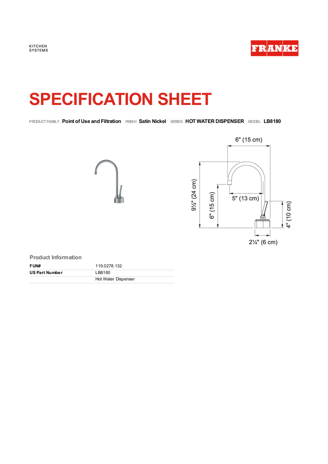 Franke LB8180HT Specs