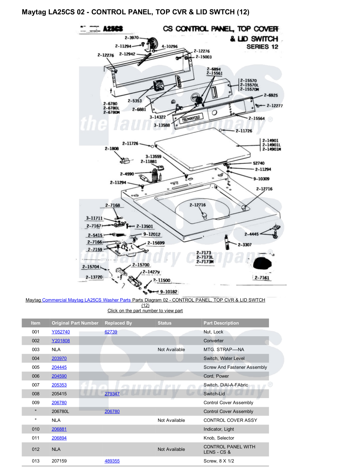 Maytag LA25CS Parts Diagram