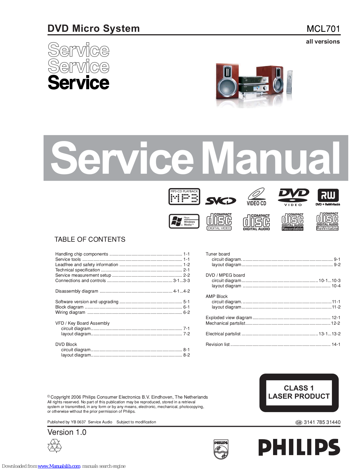 Philips MCL701/55, MCL701/37, MCL701/79, MCL701/93, MCL701/96 Service Manual