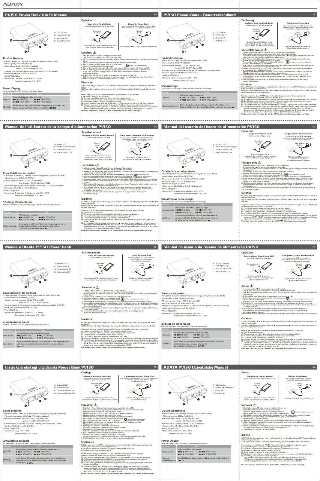 ADATA APV150-10000M-5V-CBK, APV150-10000M-5V-CBL, APV150-10000M-5V-CWH User Manual