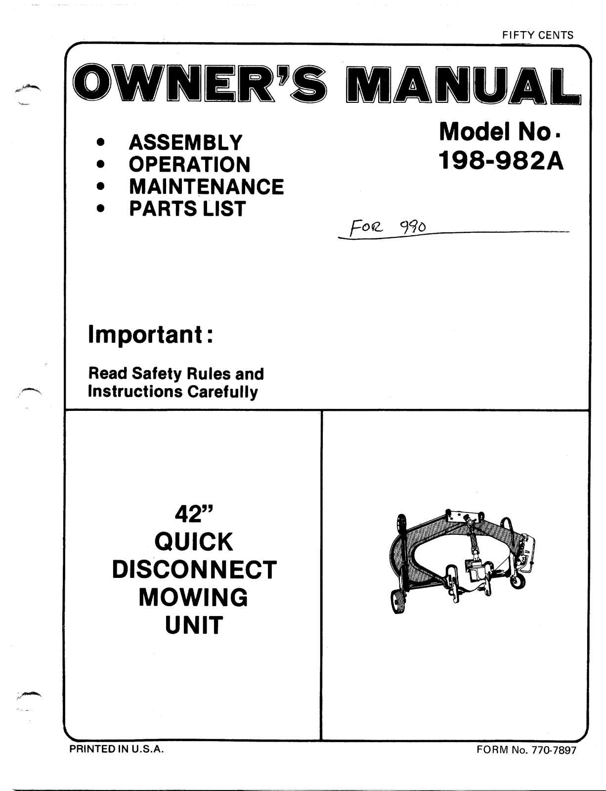 MTD 198-982A User Manual