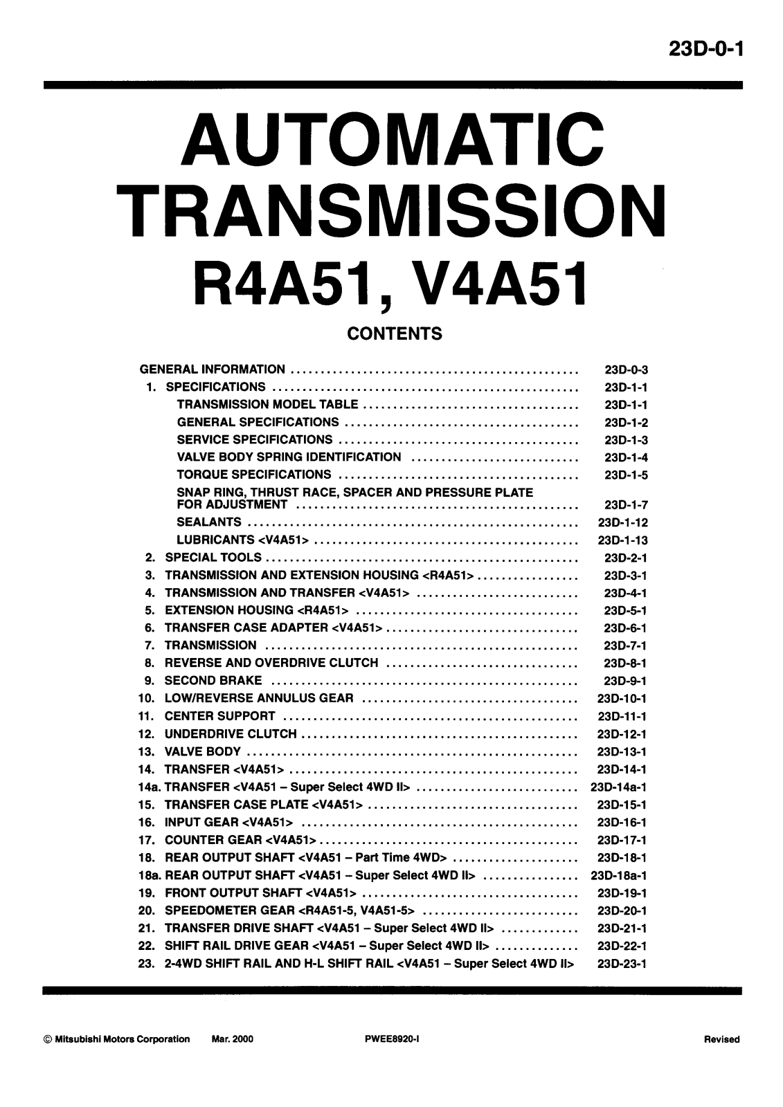 Mitsubishi R4A51, V4A51 Service Manual