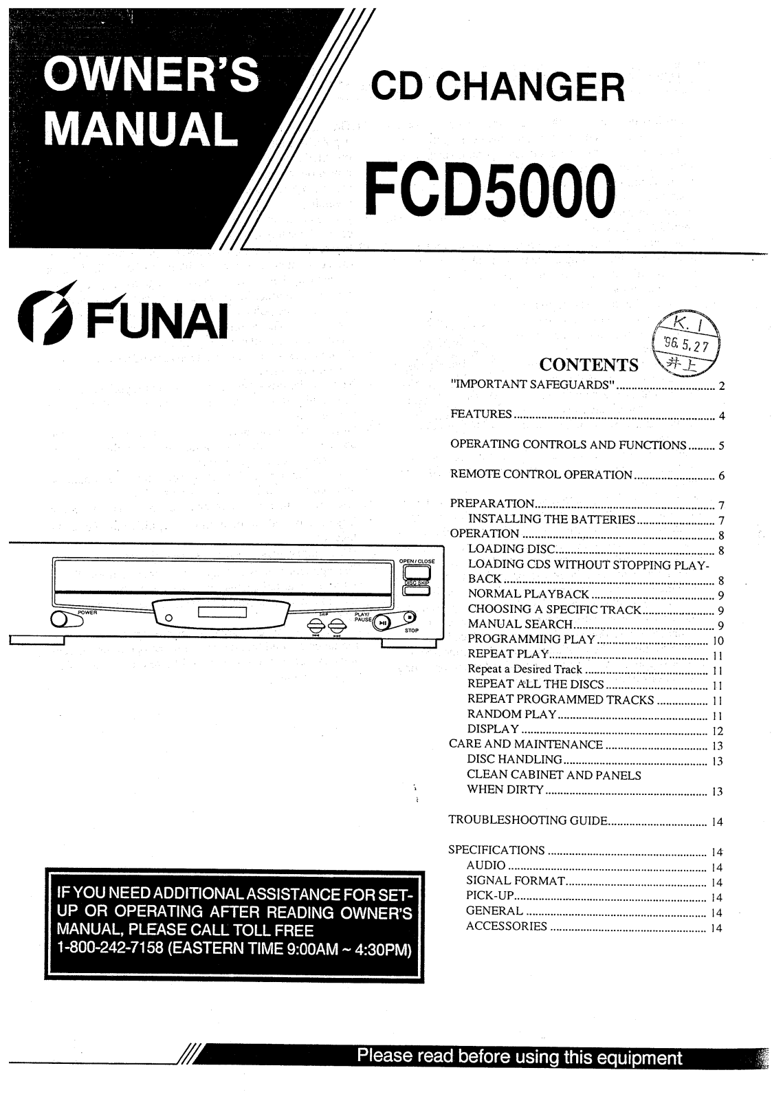 FUNAI FCD5000 User Manual