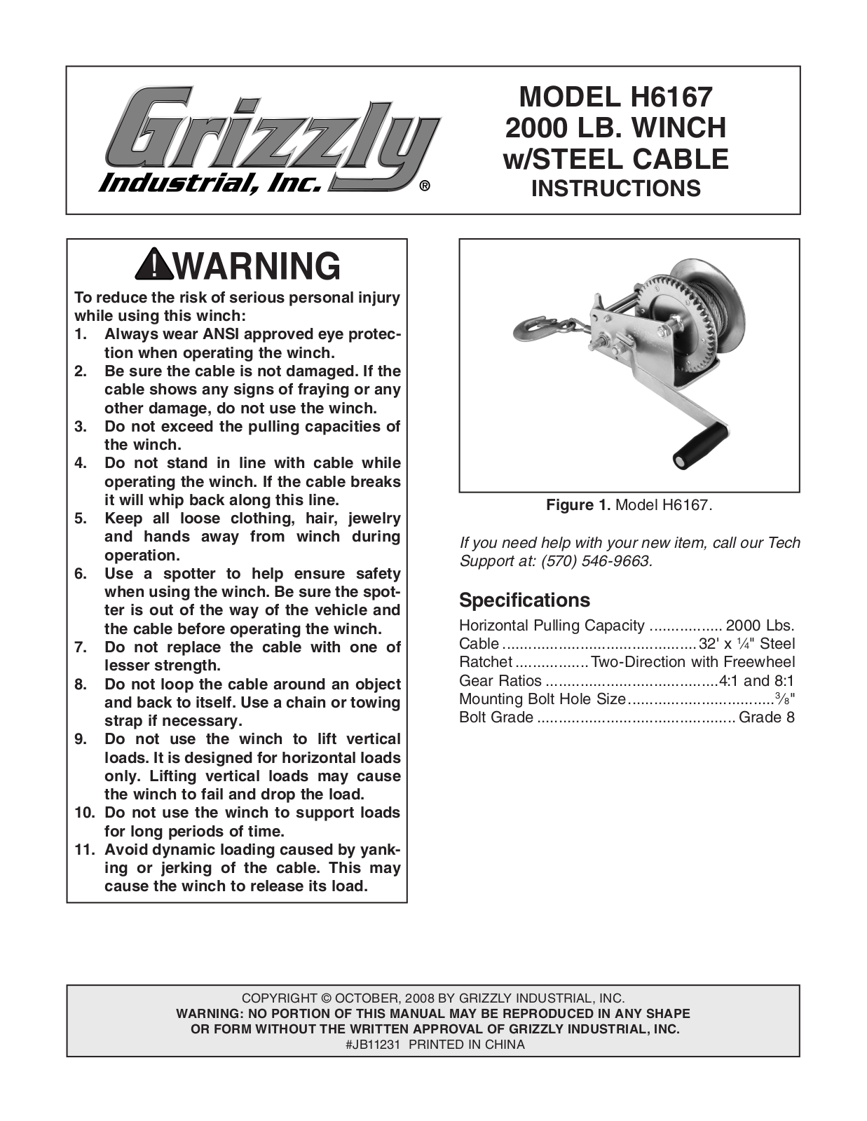 Grizzly H6167 User Manual