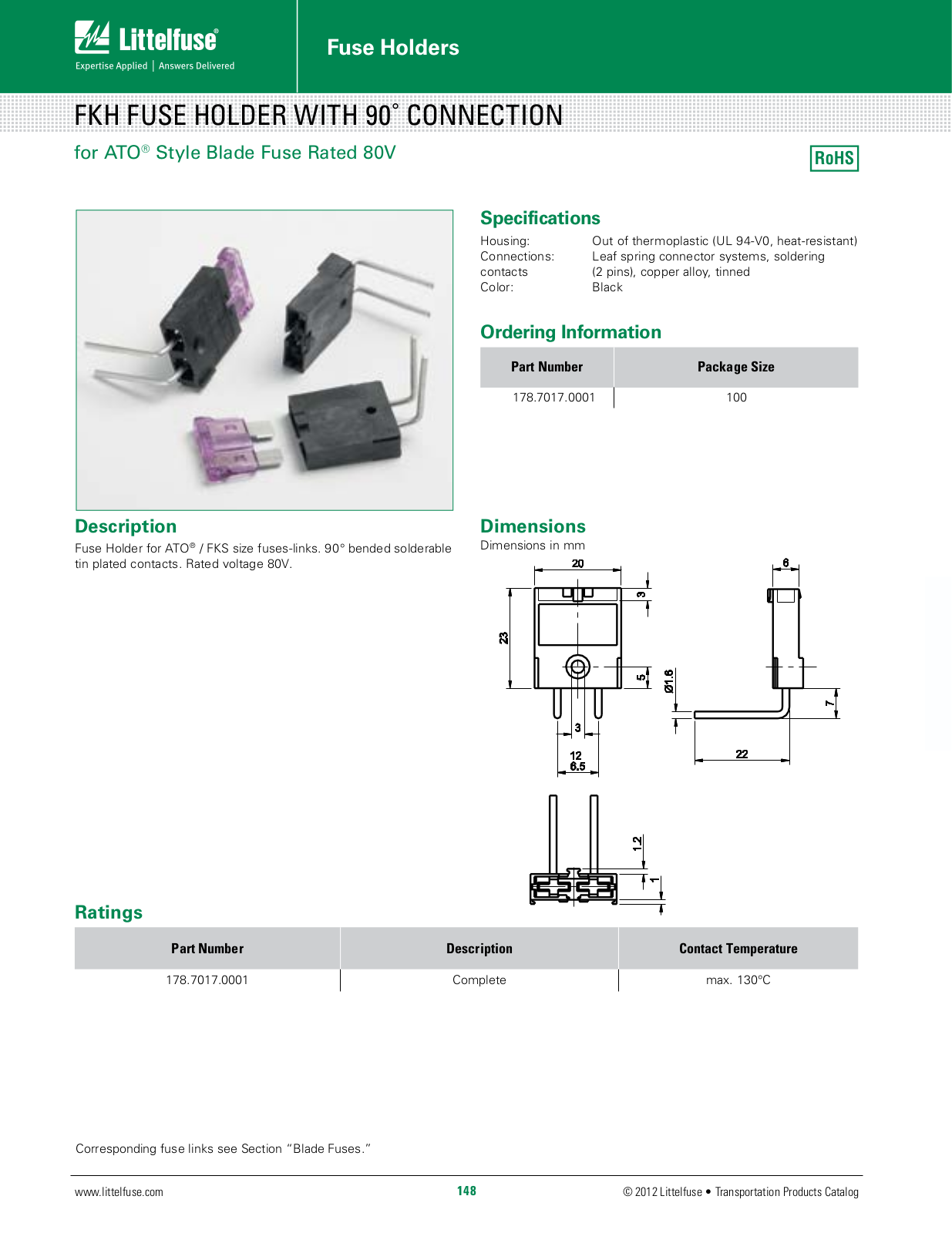 Littelfuse FKH Fuseholder 80V User Manual