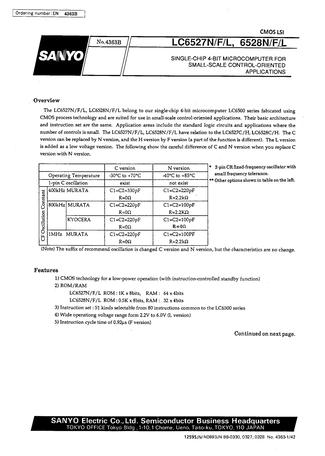 SANYO LC6528N, LC6528L, LC6528F, LC6527N, LC6527L Datasheet