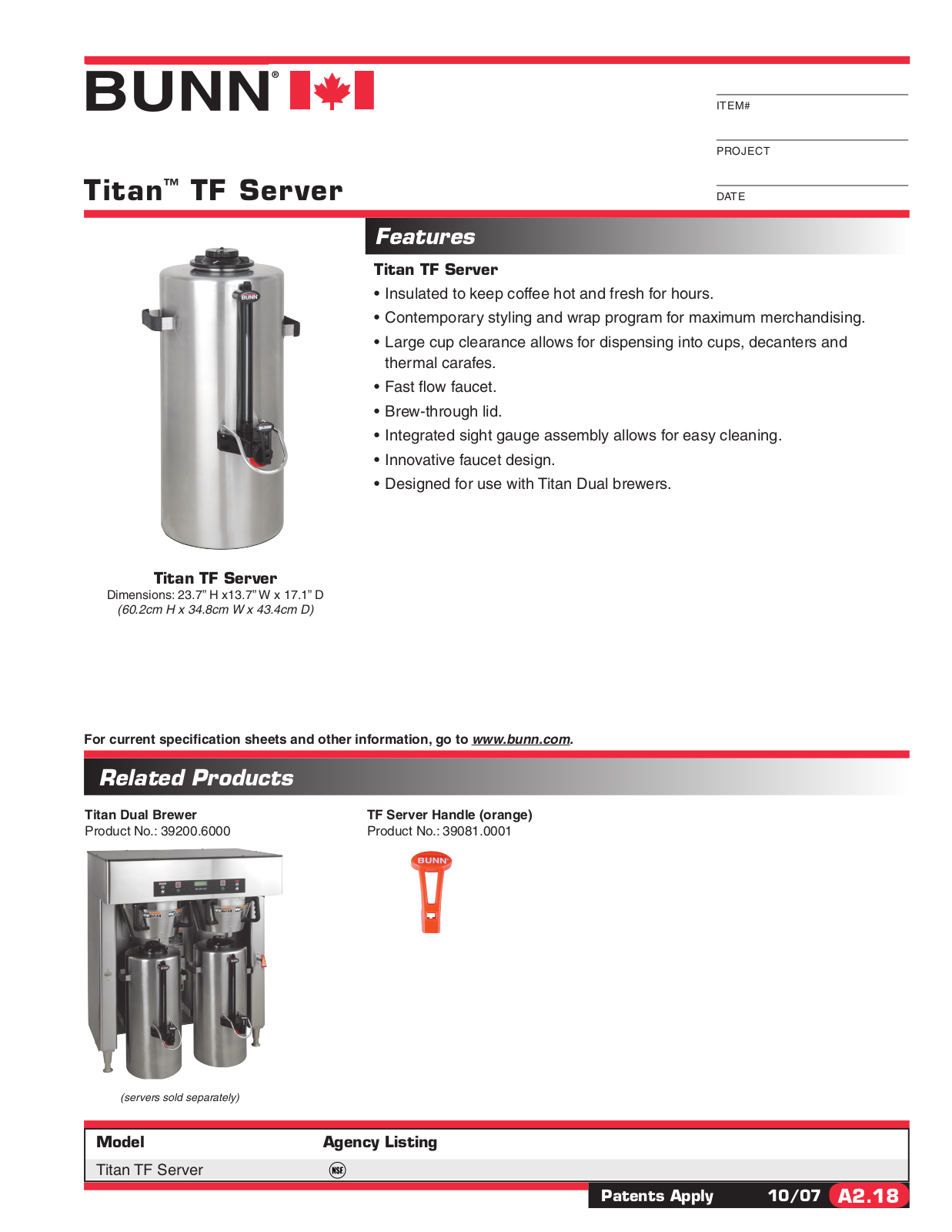 Bunn Titan TF Server User Manual