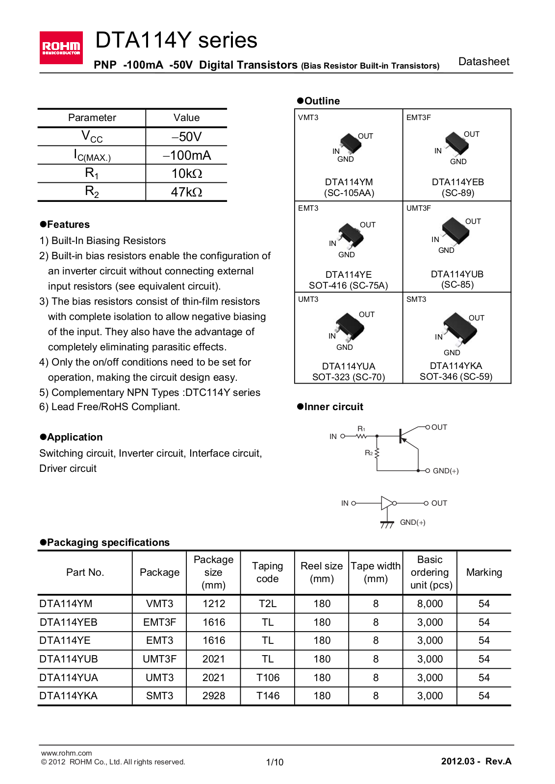 ROHM DTA114YE Technical data