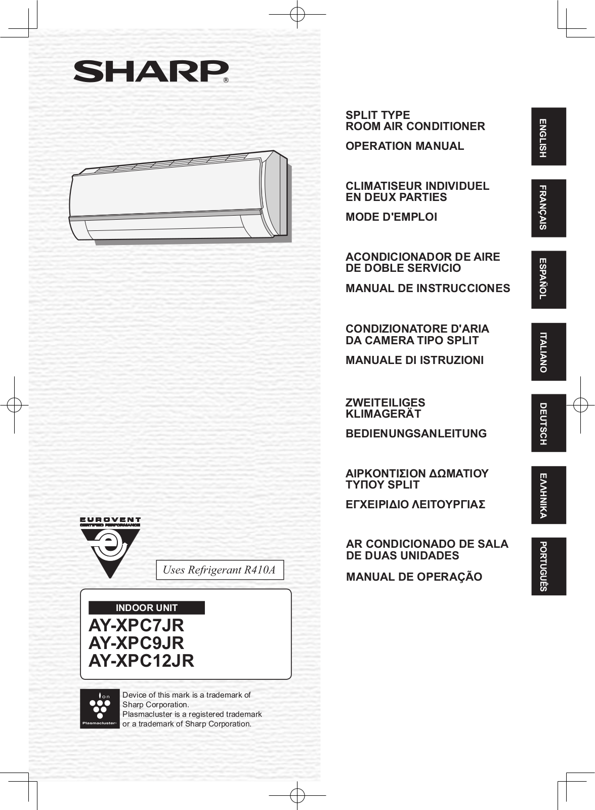 Sharp AY-XPC7JR, AY-XPC9JR, AY-XPC12JR User Manual