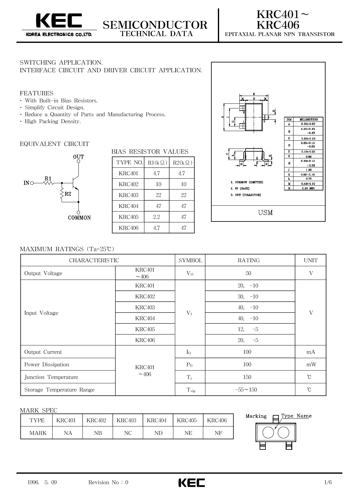 KEC KRC406, KRC405, KRC404, KRC403, KRC402 Datasheet