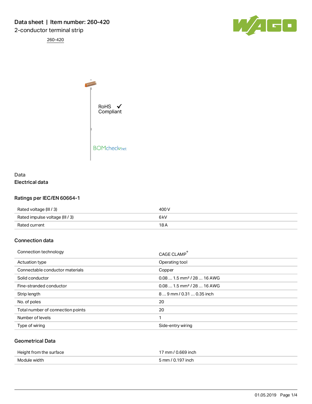 Wago 260-420 Data Sheet