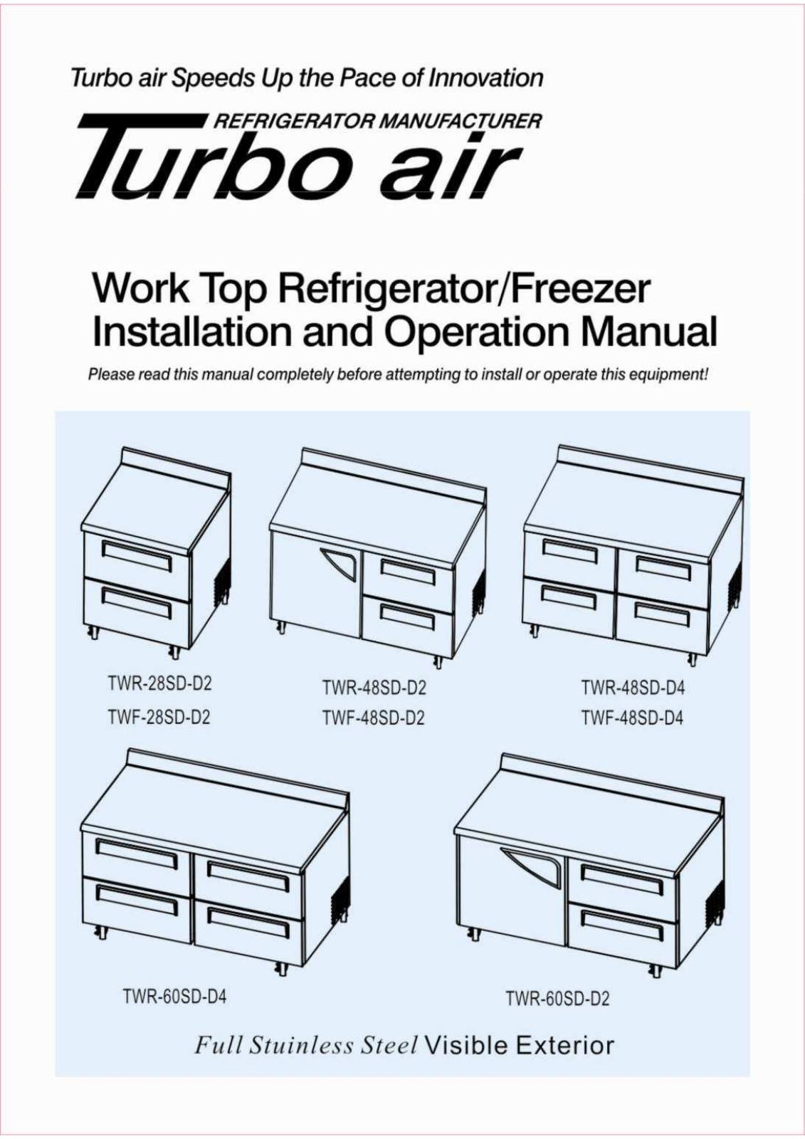 Turbo Air TWF-28SD-D2 Installation  Manual