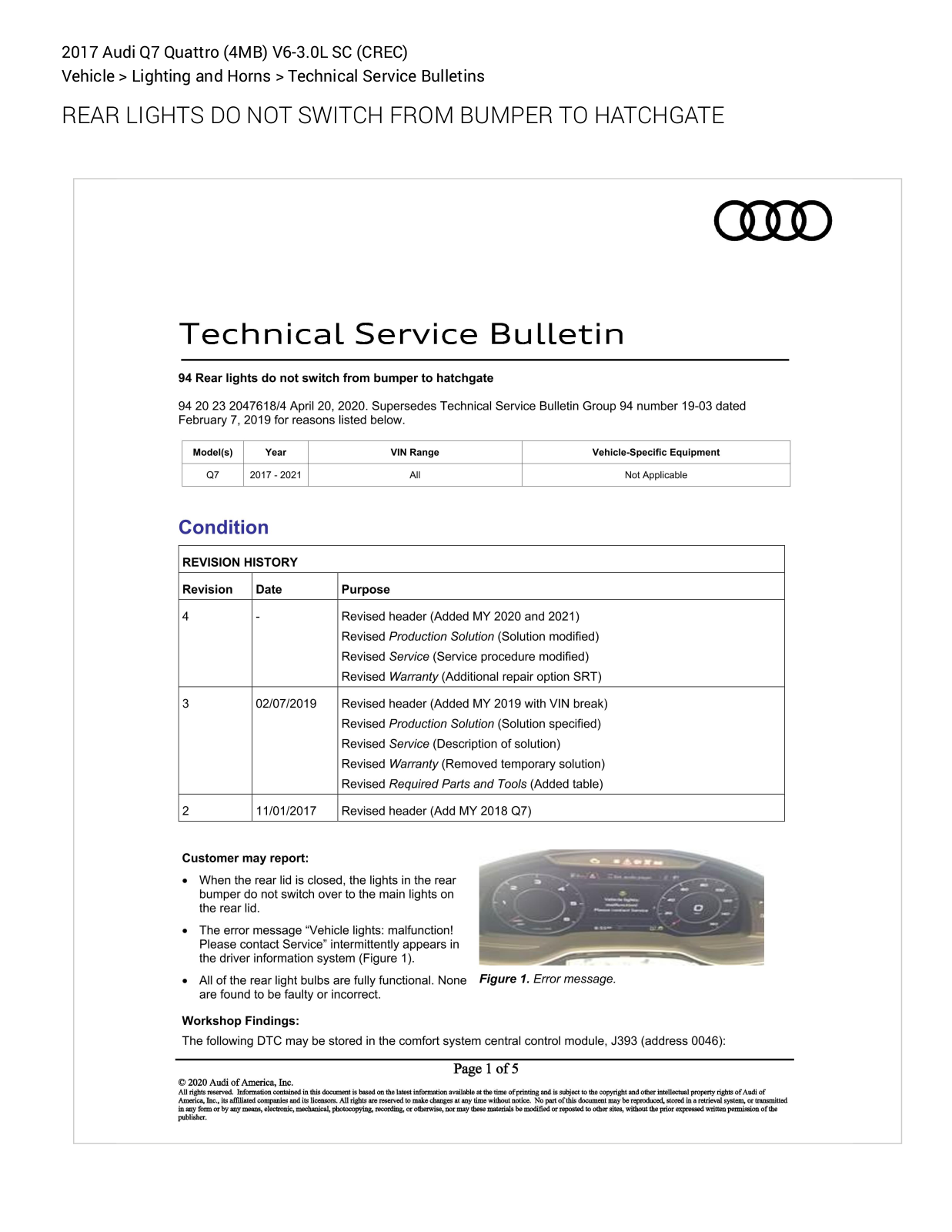 Audio Q7 2017-2021 Servis Manual