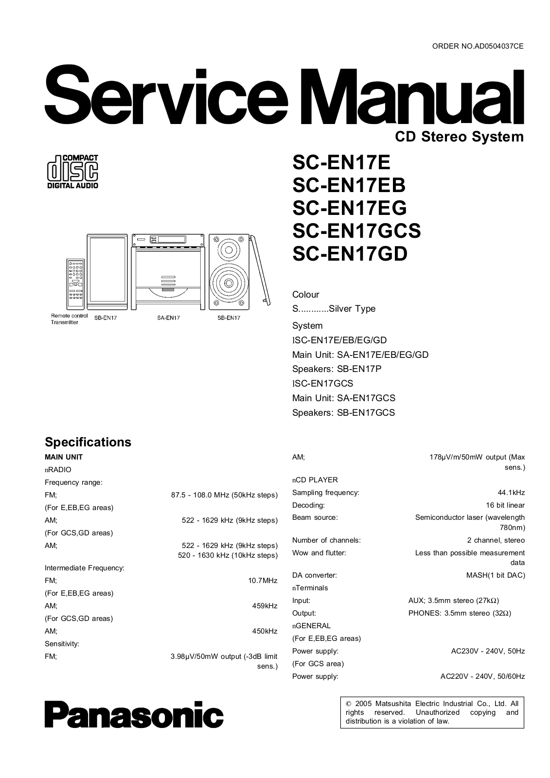 Panasonic SCEN-17-E, SCEN-17-EB, SCEN-17-EG, SCEN-17-GCS, SCEN-17-GD Service manual