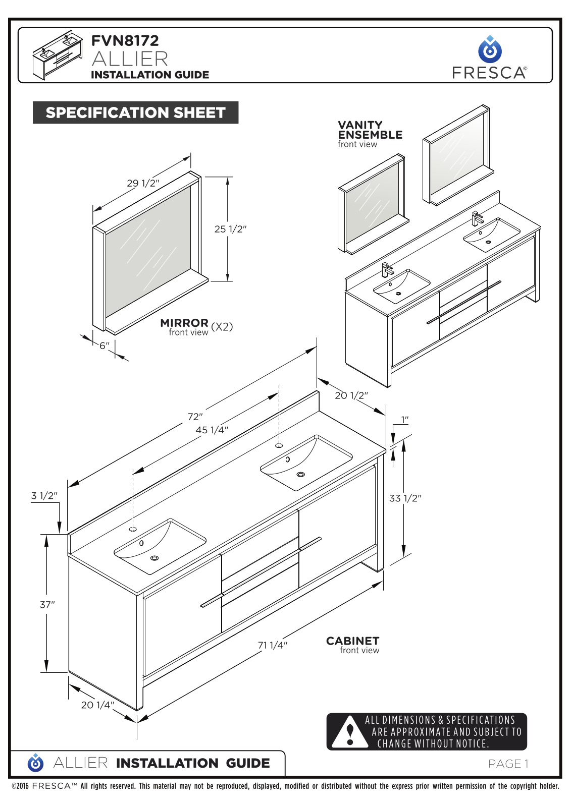 Fresca FVN8172WH Installation Manual