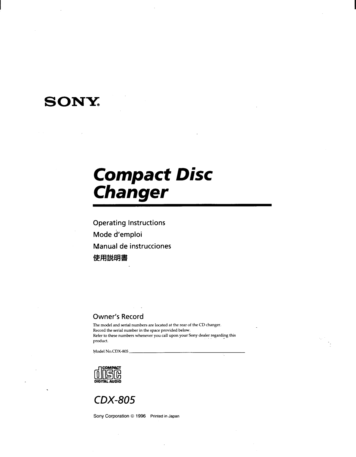 Sony CD-X805 User Manual