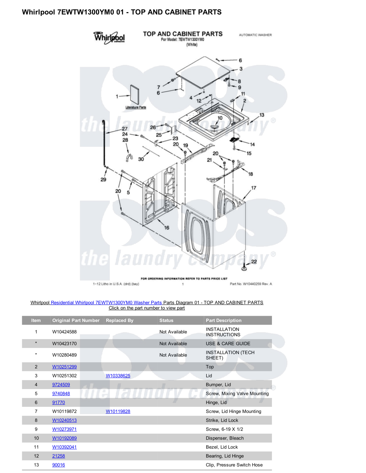 Whirlpool 7EWTW1300YM0 Parts Diagram