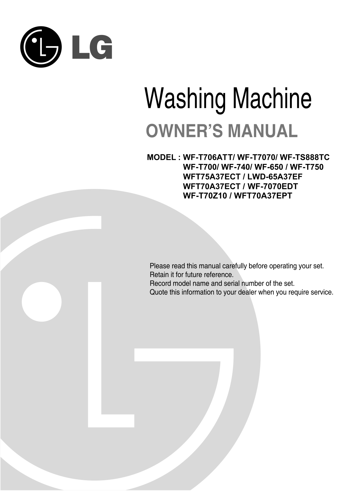 LG WFT70A37EPT Owner’s Manual