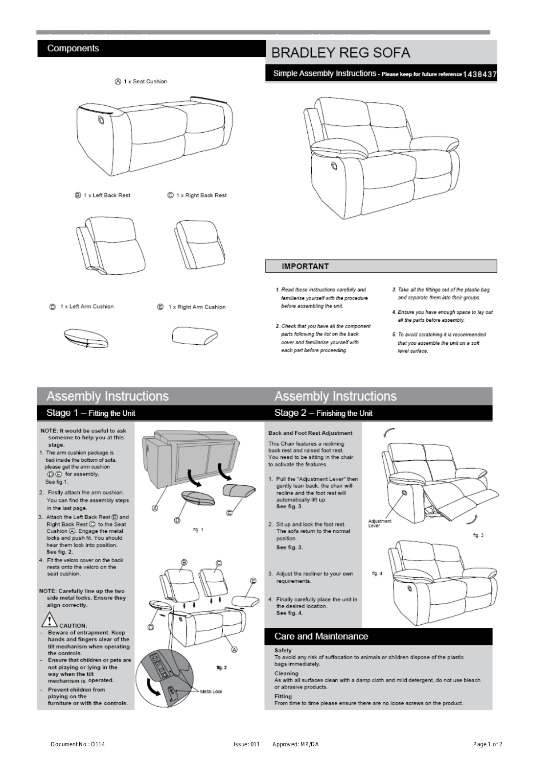 Argos 1438437 ASSEMBLY INSTRUCTIONS