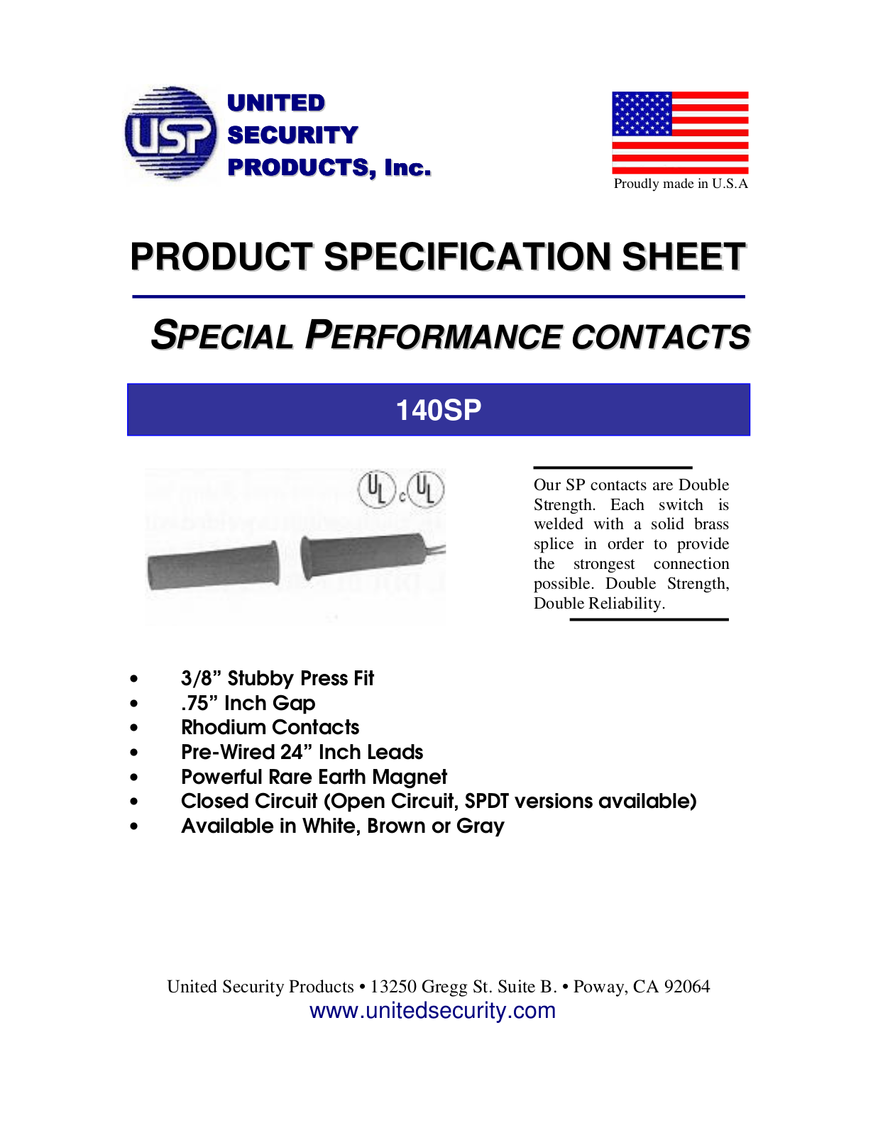 United Security Products 140-SP Specsheet